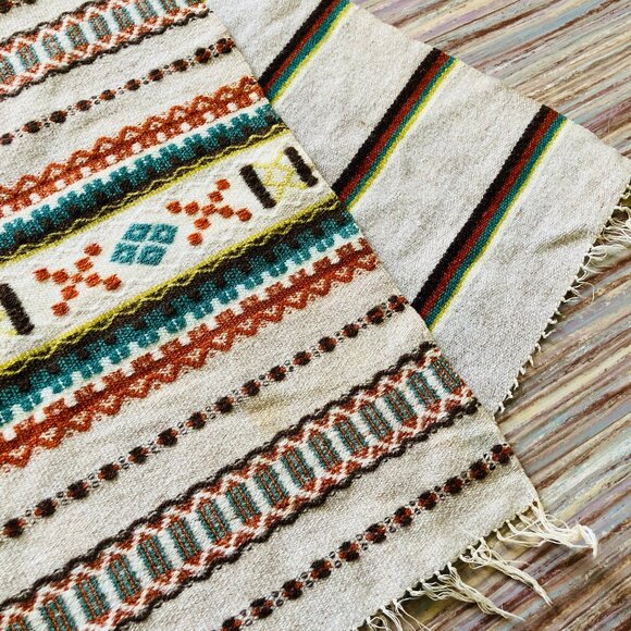 Woven Wool Small Tapestry Rug Wall Hanging Vintage Southwestern Beige Stripe - Picture 3 of 7
